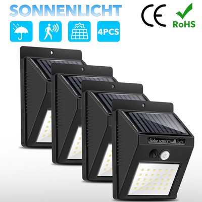 4/8Pcs 100LED Solarleuchte Wandleuchte mit Bewegungsmelder Außen Fluter Strahler