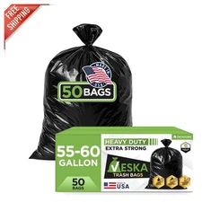 Value Pack of 50 Heavy Duty 55 Gallon Garbage Bags for Lawn & Commercial Use