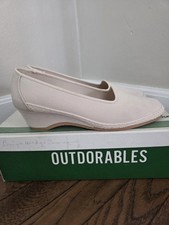 Vtg Daniel Green Canvas Wedge Slip Ons Women's 6.5 Narrow Outdorables Off White