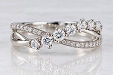 14K White Gold Round Diamond Crossover Twist ...