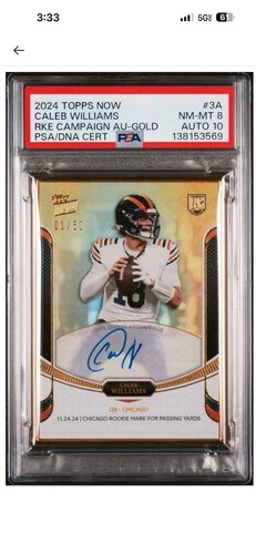 Caleb Williams 2024 Topps Now Qb Campaign PSA 10 Auto LICENSED HELMET 1/50 Gold