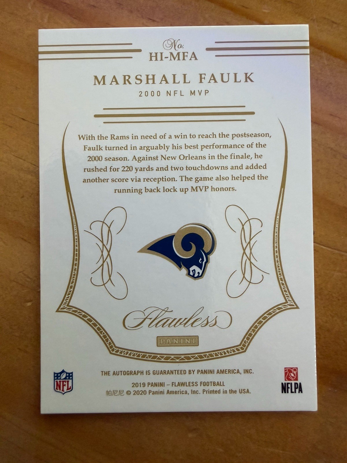 2024 Panini Flawless Honored Ink Marshall Faulk St. Louis Rams Auto #HI-MFK /25 view 2