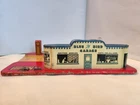 Old Marx Tin Litho Blue Bird Garage For Toy Cars With Electric Light On Gas Pump