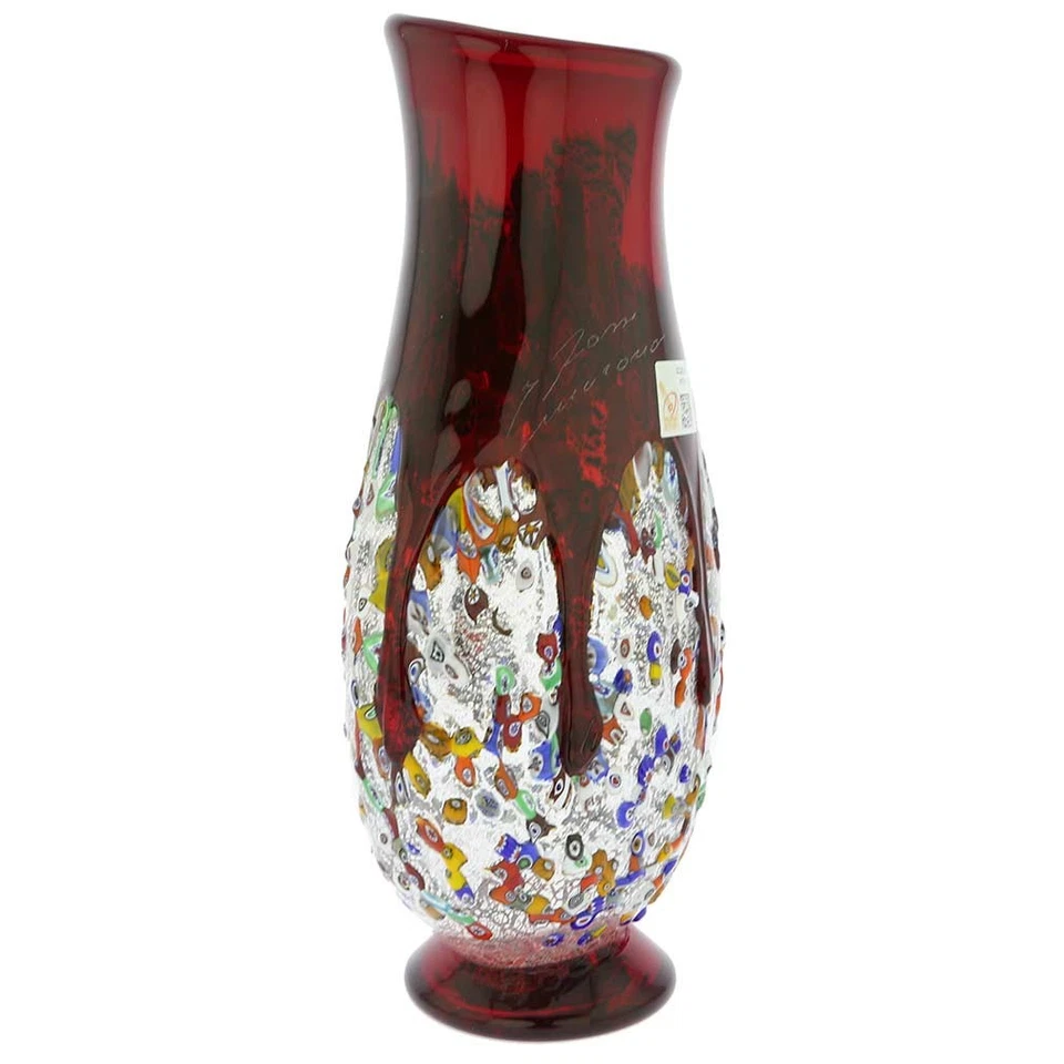 Jarrón botella vidrio arte millefiori vidrio de Murano GlassOfVenice - rojo Foto 2 de 4