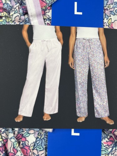 GAP Womens L Pajama Pant 2- pack Soft Cotton PJ Pockets Purple Floral and Stripe - Picture 2 of 5