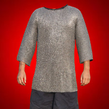 Mild steel Chainmail Hauberk 9mm Riveted Half Sleeve Medieval LARP SCA Armor