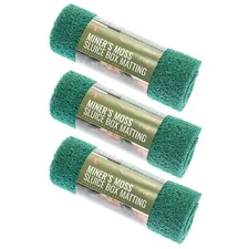 3 Pack Green Miner's Moss 12X36x10mm Sluice Box Matting, Gold Panning