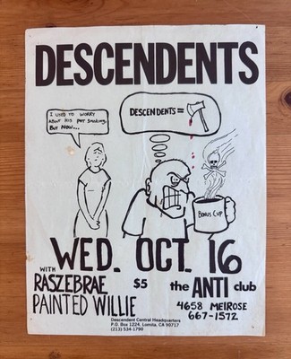 Descendents Flyer 1985 Raszebrae Painted Willie Punk Rare Vintage Black Flag
