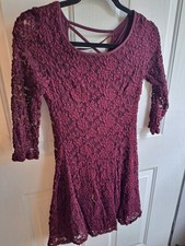 maurices Cranberry Crochet Knit 3/4 Sleeves Mini Dress Womens XS