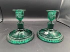 VTG Fenton Glass Emerald Green Rams Head Candlesticks Candle Holders SEE PICS!