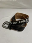 Ed Hardy Men's Black Leather Death or Glory Tattoo Rhinestone Belt Size M