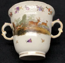 Antique 1763-1820 KPM Berlin Lidded Cup w Double Handles Hand Painted Porcelain