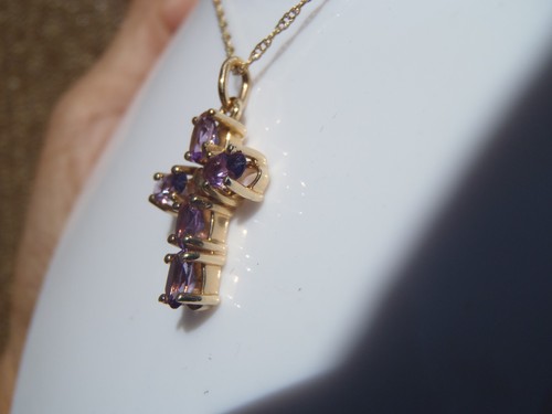 14k gold Nabco Amethyst Cross Pendant and Necklace 2.82g - Picture 2 of 10