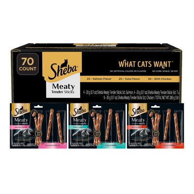 Meaty Tender Sticks Soft Cat Treats with Chicken, Tuna Flavor, and Salmon Fla...