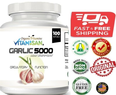 Garlic formula extract 5000 aged 100 soft gels capsules pills soft made in Usa 