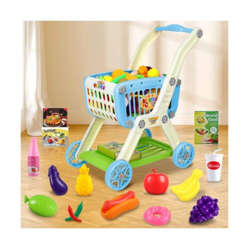 Kids Shopping Cart - 2 in 1 Toy Shopping Cart with Play Food Fruit Vegetable ... - Picture 2 of 7