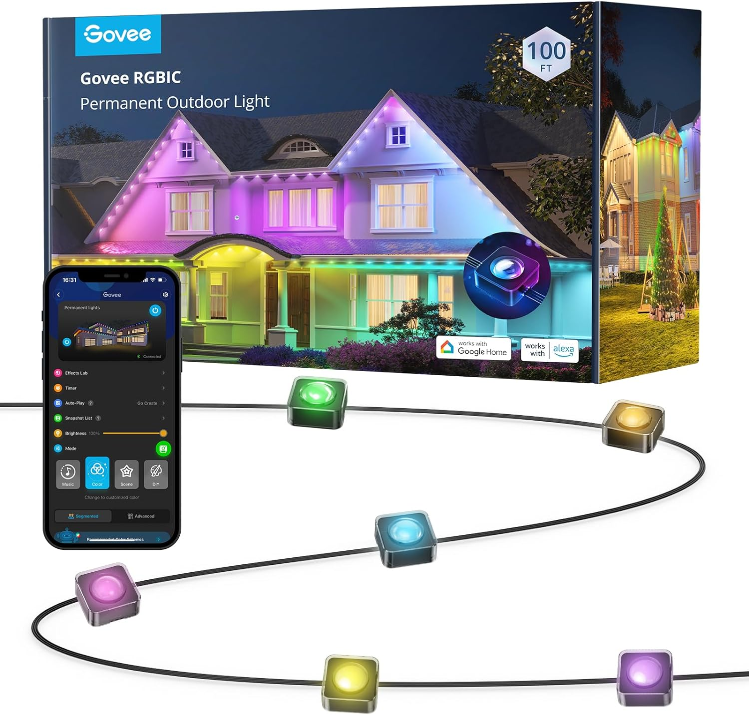 Govee Permanent Outdoor Lights, Smart RGBIC Outdoor Lights with 75 Scene Modes,