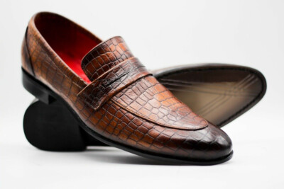Herren Handgenäht Braun Krokodilleder Slipper Formelle Schuhe-8-9-10-11-12-13