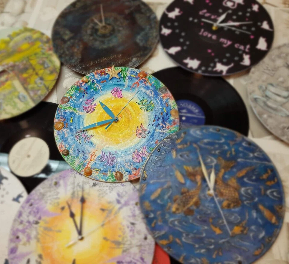 Reloj de Pared 11.8"/Reloj Vinilo/Hecho a Mano/Único/Arte de Pared/Regalo Hecho a Mano para Dos Foto 2 de 4