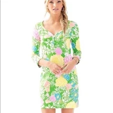 Size Small Lilly Pulitzer Palmetto Floral Mini Dress Green Yellow
