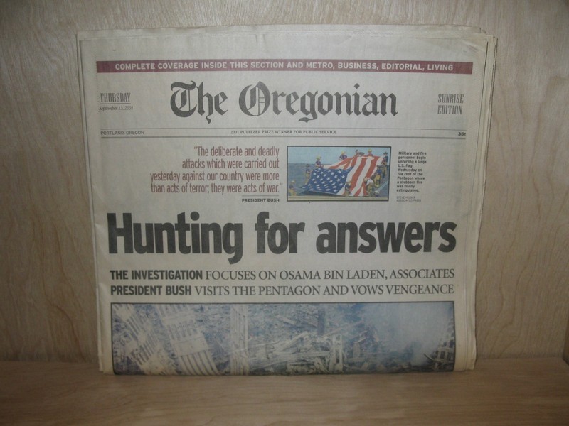 The Oregonian "Hunting for answers" 9/13/01 Complete Newspaper Twin Towers 9/11