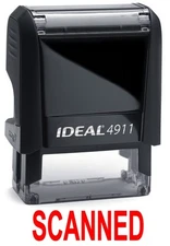 SCANNED stamp text on IDEAL 4911 Self-inking Rubber Stamp, RED INK