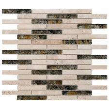 Beige Sand Travertine Stone Glass Brick Joint Mosaic Tile Kitchen Backsplash