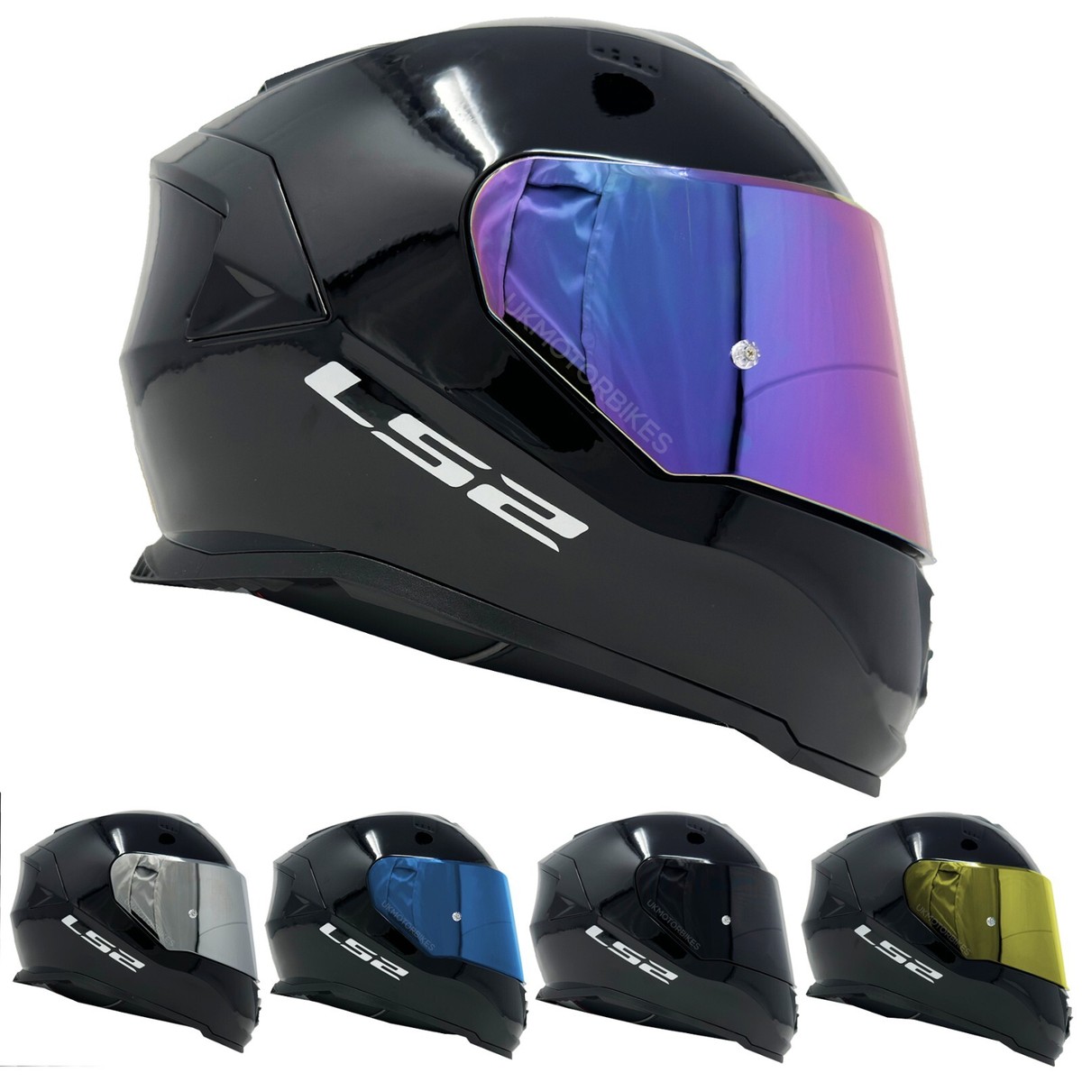 LS2 FF800 STORM FULL FACE GLOSS BLACK MOTORCYCLE HELMET RAINBOW IRIDIUM  VISOR - Main Image
