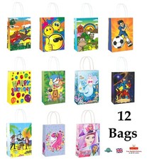 12 x PRINTED PAPER PARTY BAGS WITH HANDLE Birthday Loot Bag Gift Sweets Filler