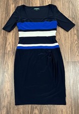 Lauren Ralph Lauren Dress Womens Size 8 Navy Blue Striped Fitted Classic Career