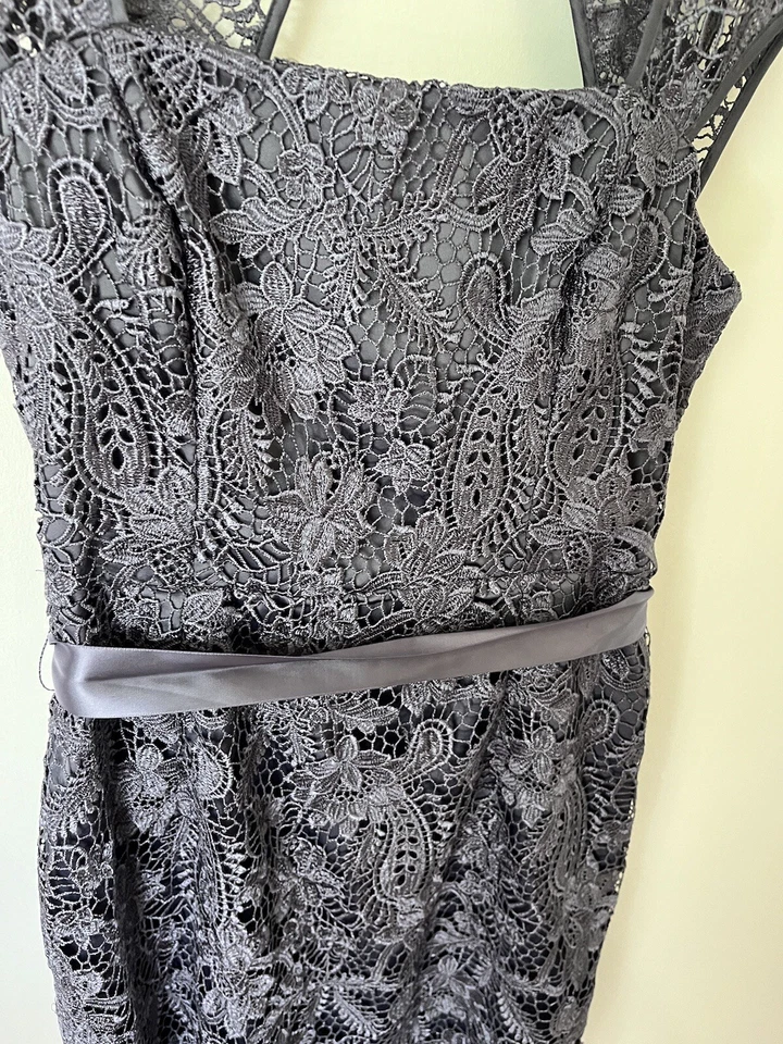 Adrianna Papell Knee Length Formal Sheath Dress Lace Dark Grey Blue Size 6 - Image 4 of 4