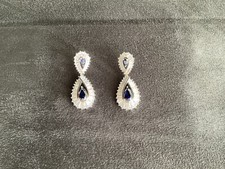 QVC Tova 925 Diamonique Baguette Cut Drop Earrings with Blue Stones - New