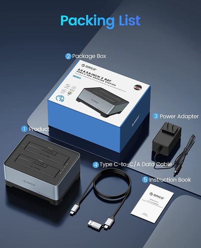 ORICO 2.5/3.5" HDD Docking Station USB 3.2 Gen2 to SATA RGB Offline Clone 18TB - Afbeelding 9 van 9