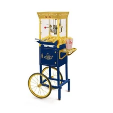 Nostalgia Popcorn Machine Cart 8 oz Navy Blue Vintage 600 W Professional Design