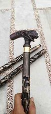 Desginer Lion Head Handle Victorian Engraved Wooden Walking Stick Cane Gift