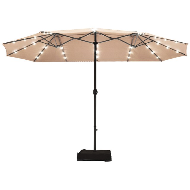 8ft Solar Patio Offset Umbrella 32 Led Lights Garden W Base Crank Chocolate For Sale Online Ebay