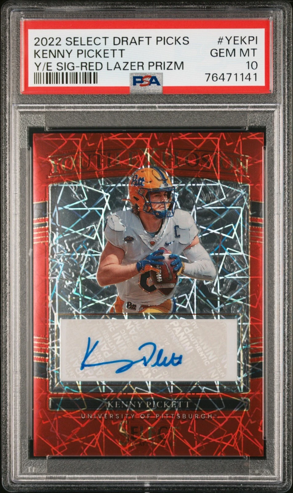 Kenny Pickett Panini Select Draft Picks Youth Explosion Signatures #YEKPI Red Lazer Prizm