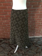 Dark Green Vintage Paisley Soft Light Long Skirt Casual Retro Small / Medium
