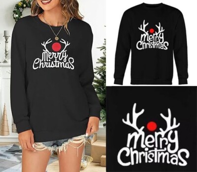 Womens Merry Christmas XMAS Jumper Casual Winter Long