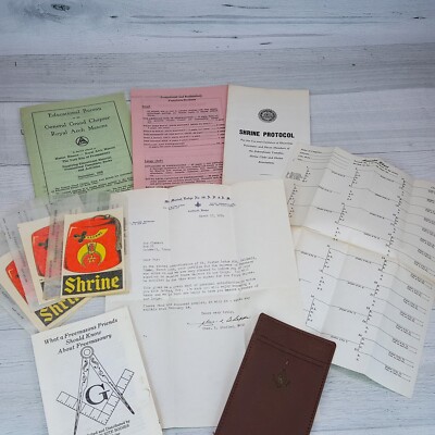 Freemasons Shriner Paper 10pc LOT Booklets Letters Pamphlet Decals Card Holder