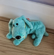 Rare Ty Beanie Baby Diddley The Green Dog with Tags Retired 2000 Beanie Babies