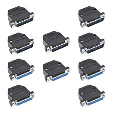 10Pcs DB25 2 Row 25 Pin/25 Hole Male/Female Connector Set with Black Hood, Blue