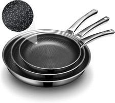 Non Stick Frying Pan Set Hybrid Pan Set-8"+10"+12"-Stainless Steel Cookware Set