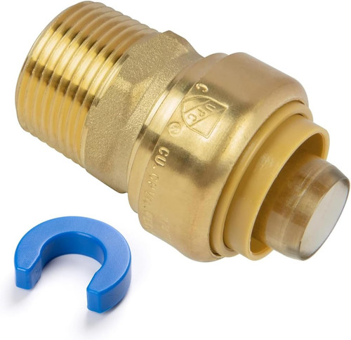 1" PTC to 1" NPT Male Adapter Push-Fit, Push to Connect Brass Plumbing Fitting f
