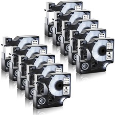 10PK 12mm Black on White Label Tape For Dymo D1 45013 LabelManager 160 200 1/2''