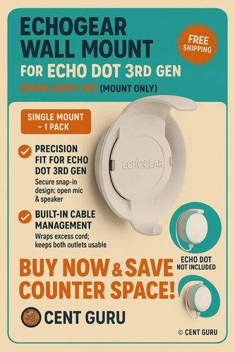 EchoGear Wall Mounts For Echo Dot 3rd Gen EGMA-EDM1-W2 White No Dot