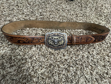 Ariat Men  s Brown Tooled Floral Western Belt Size 36 1 1/2" Buckle