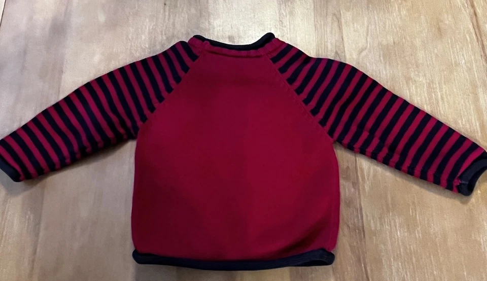 Auténtico suéter muñeco de nieve a rayas para niños talla 2T 100 % algodón rojo, azul marino, blanco Foto 3 de 4