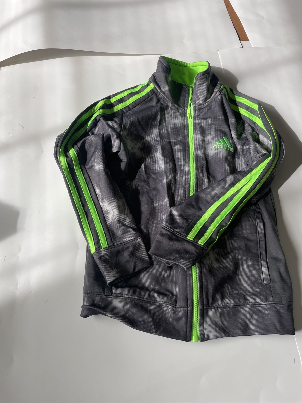 Adidas Full Zip Jacket Gray Camo Green Stripes Size 6 Youth thumbnail 3