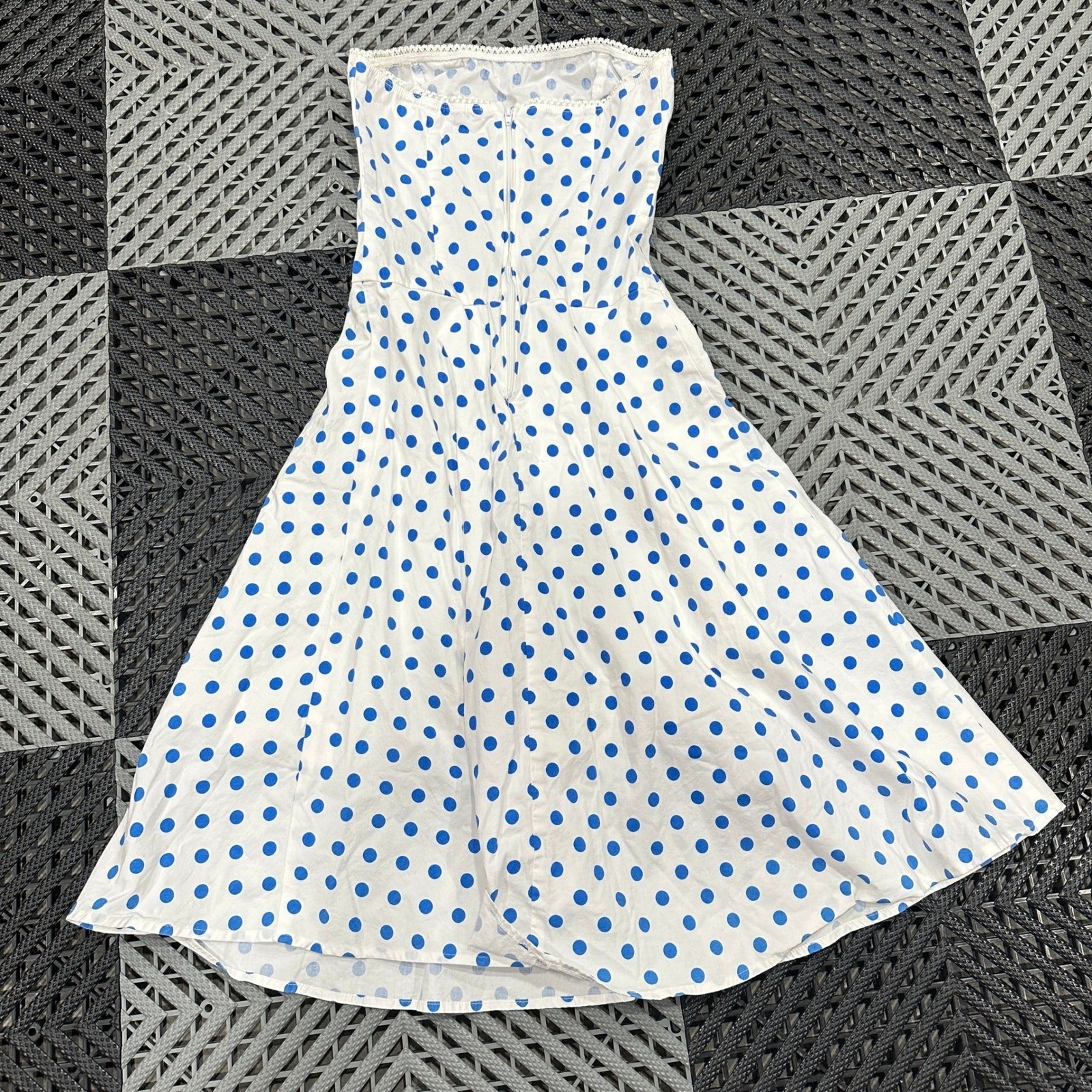 Ruby Rox White Blue Polka Dot Strapless Midi Dres… - image 7